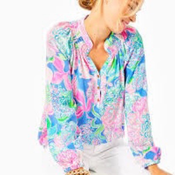 Lilly Pulitzer Elsa Silk Blouse in Peony For Your Thoughts Print Size XS - Picture 1 of 11
